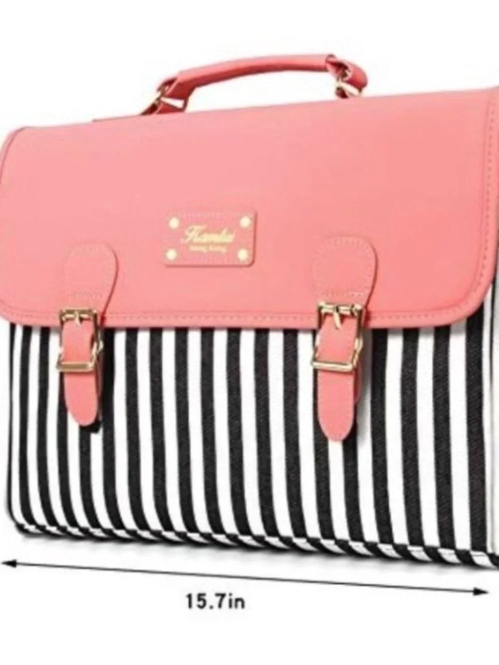 Kambui 15.6” Laptop Bag / Computer Tote – Pink & Black Striped